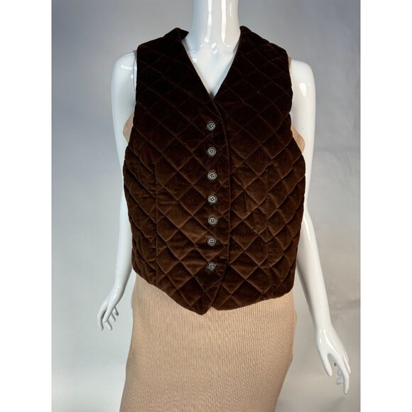 Vintage Brown Quilted Velvet Button-Up Vest Womens - Picture 8 of 16